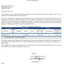 H.P. Test Report for ceramic ballistic Bullet Proof Plate